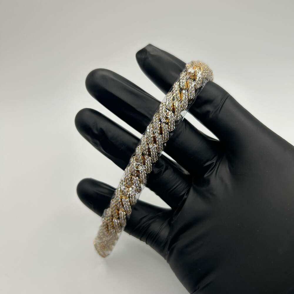 Moissanite Iced Out 2 Row Miami Cuban Bracelet Gold 12mm 7 Inch Brand New VVS1